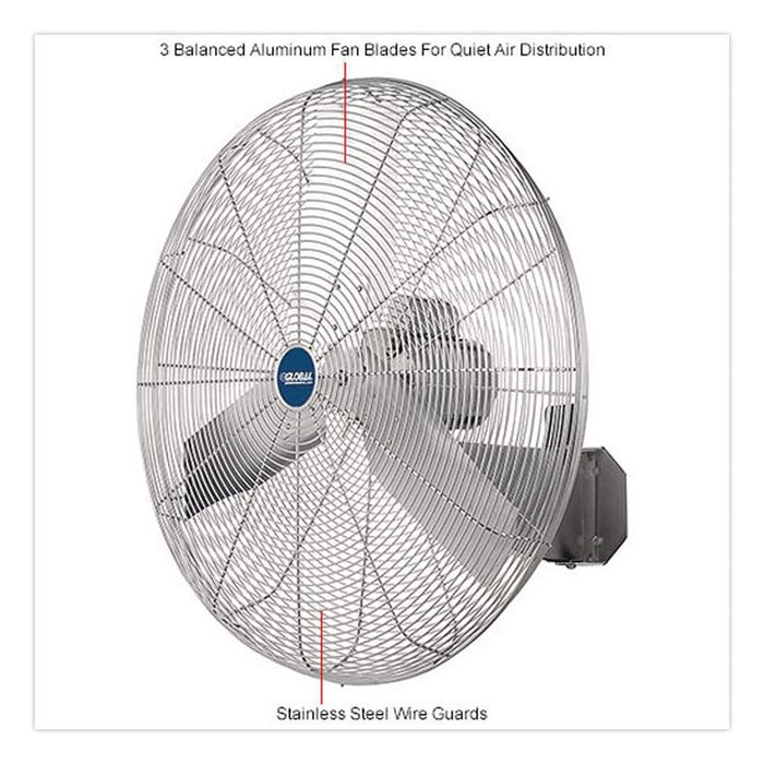 Washdown Wall Mount Fan, 30", 1 Speed, Silver