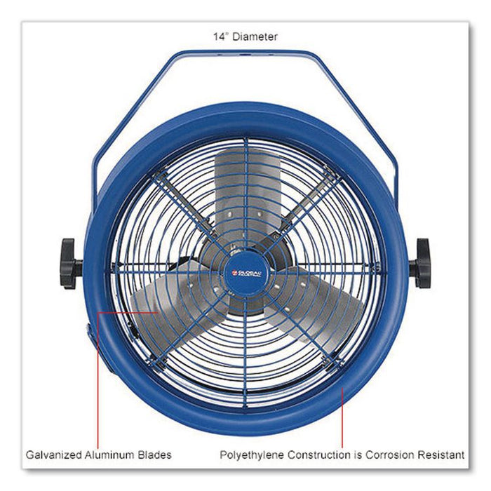 High Velocity Drum Fan with Yoke Mount, 14", 1 Speed, Blue