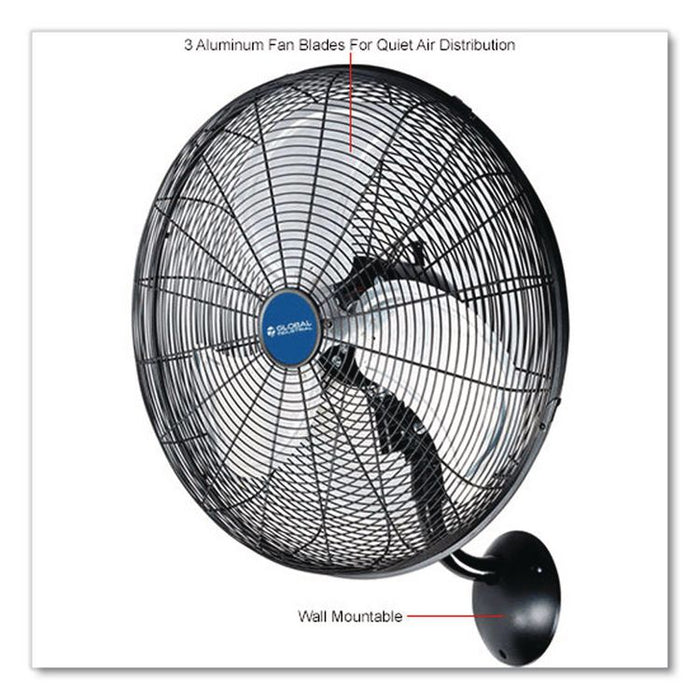Industrial Wall Mounted Oscillating Fan, 18", 3 Speeds, Black