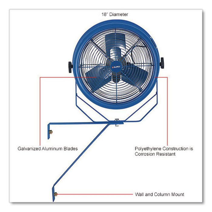 High Velocity Fan, Wall and Column Mount, 18", 1 Speed, Blue