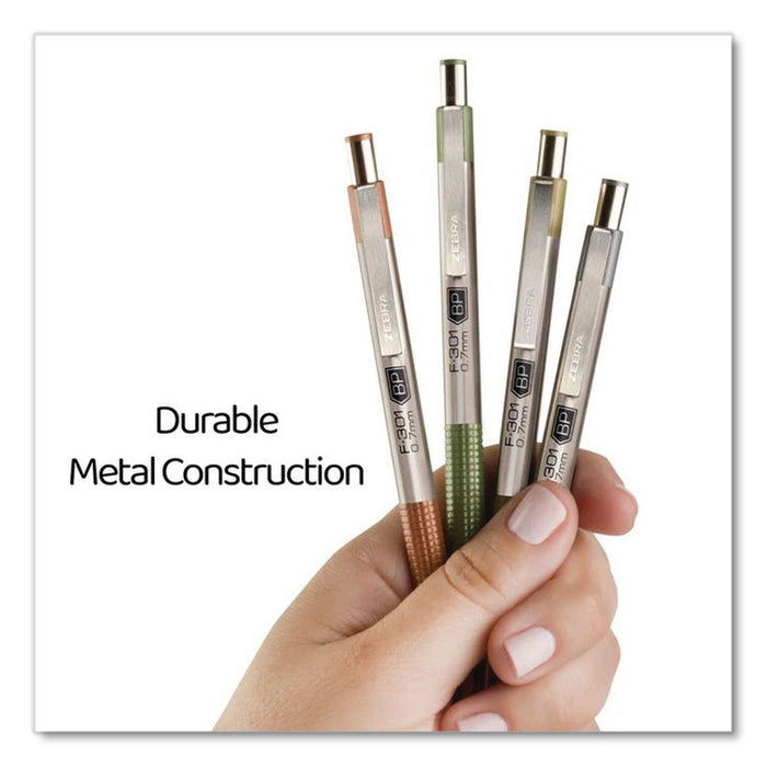 F-301 Signature Series Earthy Tones Ballpoint Pen, Retractable, Fine 0.7 mm, Black Ink, Pewter Barrel, 4/Pack