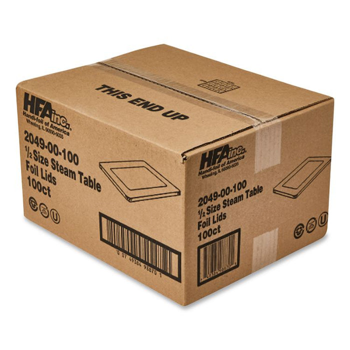 Steam Pan Foil Lids, Fits Half-Size Pan, 25 Gauge, 12.81 x 10.44, 100/Carton