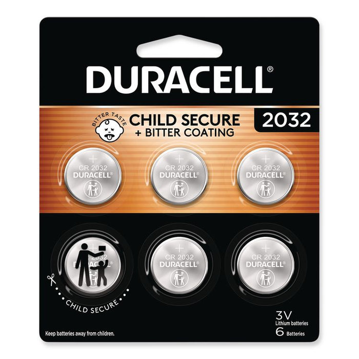 Lithium Coin Batteries With Bitterant, 2032, 6/Pack