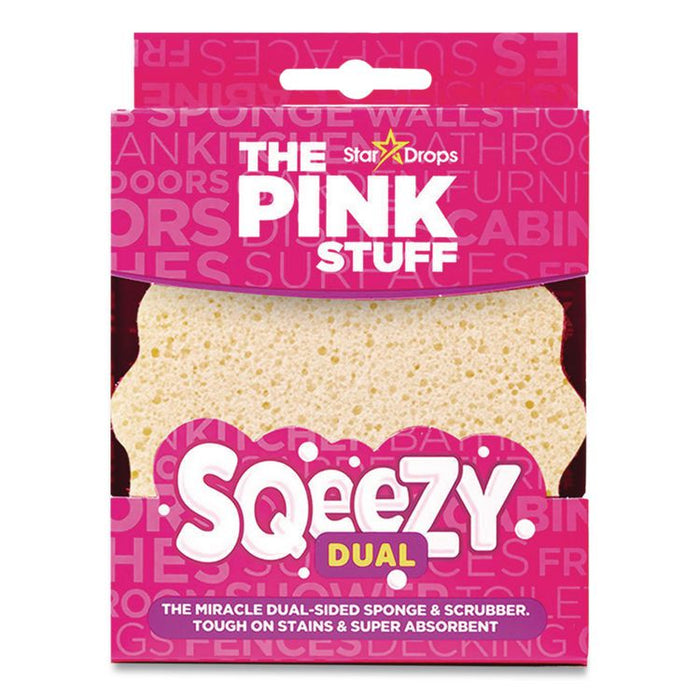 Sqeezy Dual-Sided Sponge and Scrubber, 4" x 5.3", 3.8" Thick, Pink/Ivory, 12/Carton