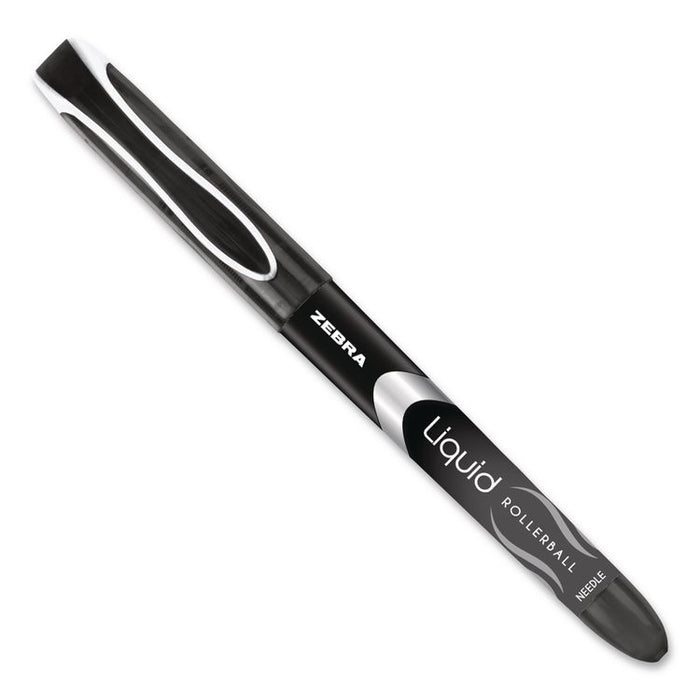 Liquid Ink Rollerball Pen, Stick, Extra-Fine 0.5 mm, Black Ink, Black/Silver Barrel, 12/Pack