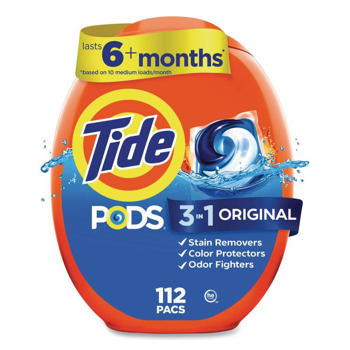 Pods, HE Compatible, Tide Original Scent, 85 oz, 112 Pods/Tub, 4 Tubs/Carton