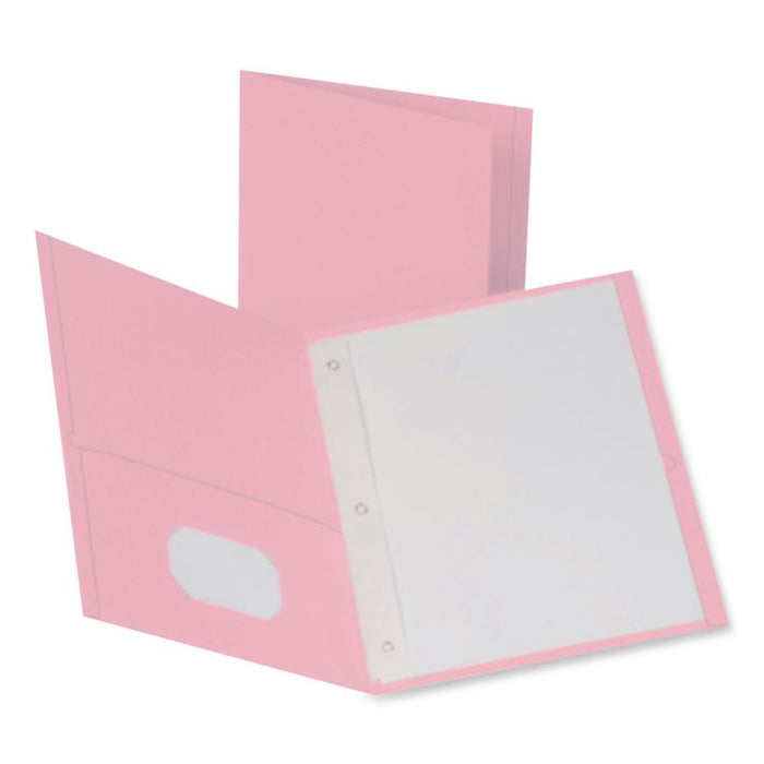 Pink Ribbon Twin-Pocket Folder with Prong Fasteners, Accommodates (135) 11 x 8.5 Sheets, Pink, 25/Box