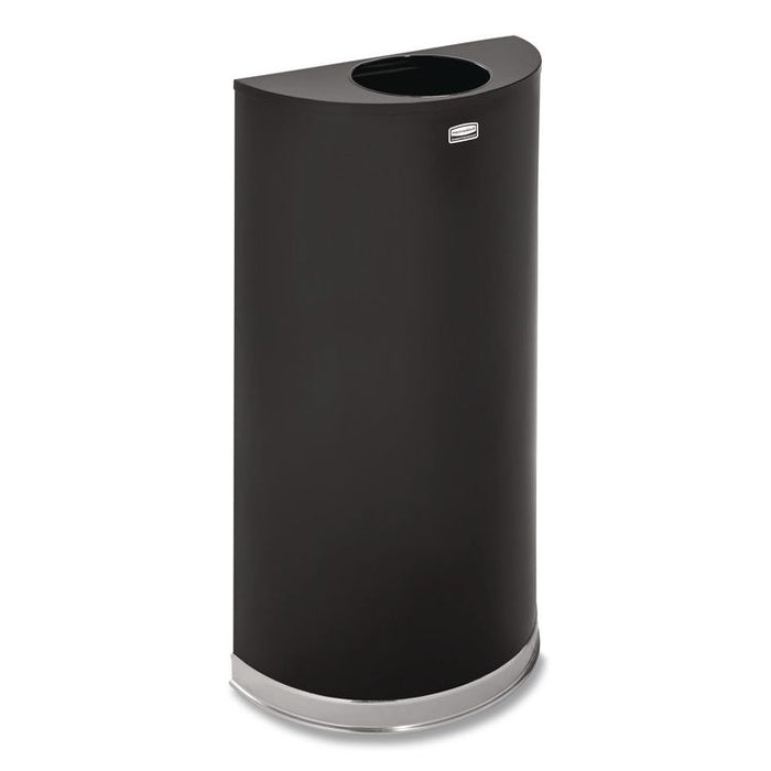 European and Metallic Series Open Top Half-Round Receptacle, 12 gal, Steel, Black/Chrome