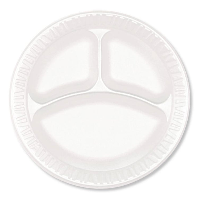 Foam Dinnerware, 3-Compartment Plate, 9" dia, White, 125/Sleeve, 4 Sleeves/Pack