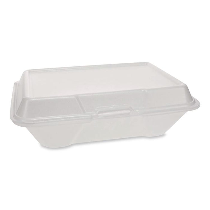Foam Hinged Lid Container, Secure Two Tab Latch, Poly Bag, 8 x 8.56 x 2.76, White, 100/Sleeve, 2 Sleeves/Bag, 1 Bag/Pack