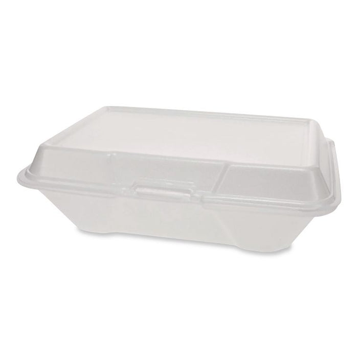 Foam Hinged Lid Container, Secure Two Tab Latch, Poly Bag, 8 x 8.56 x 2.76, White, 100/Sleeve, 2 Sleeves/Bag, 1 Bag/Pack