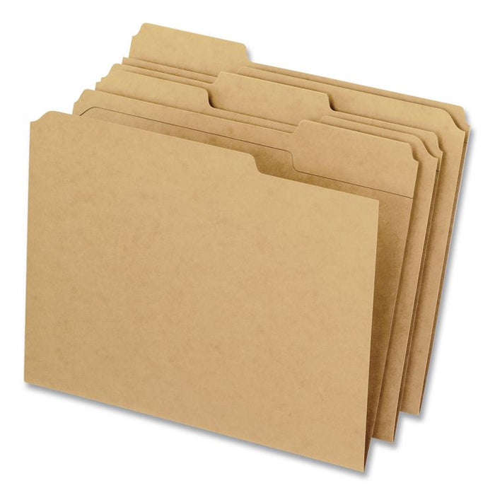 Dark Kraft File Folders with Double-Ply Top, 1/3-Cut Tabs: Assorted, Letter Size, 0.75" Expansion, Brown, 100/Box