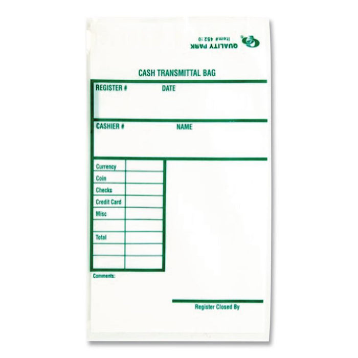 Clear Cash Transmittal Bags with Pre-Printed Info Block, Polyethylene, 6" x 9", Clear, 100/Pack