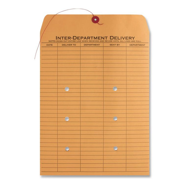 Brown Kraft String/Button Interoffice Envelope, #98, One-Sided Five-Column Format, 31-Entries, 10 x 15, Brown Kraft, 100/CT