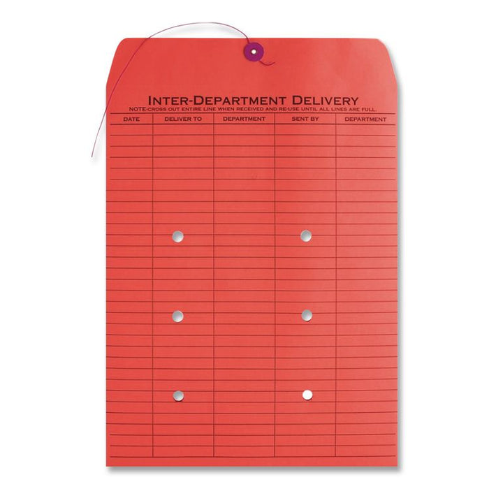 Colored Paper String and Button Interoffice Envelope, #97, One-Sided Five-Column Format, 10 x 13, Red, 100/Box