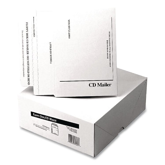 Disk/CD Foam-Lined Mailers for CDs/DVDs, Square Flap, Redi-Strip Adhesive Closure, 5.13 x 5, White, 25/Box