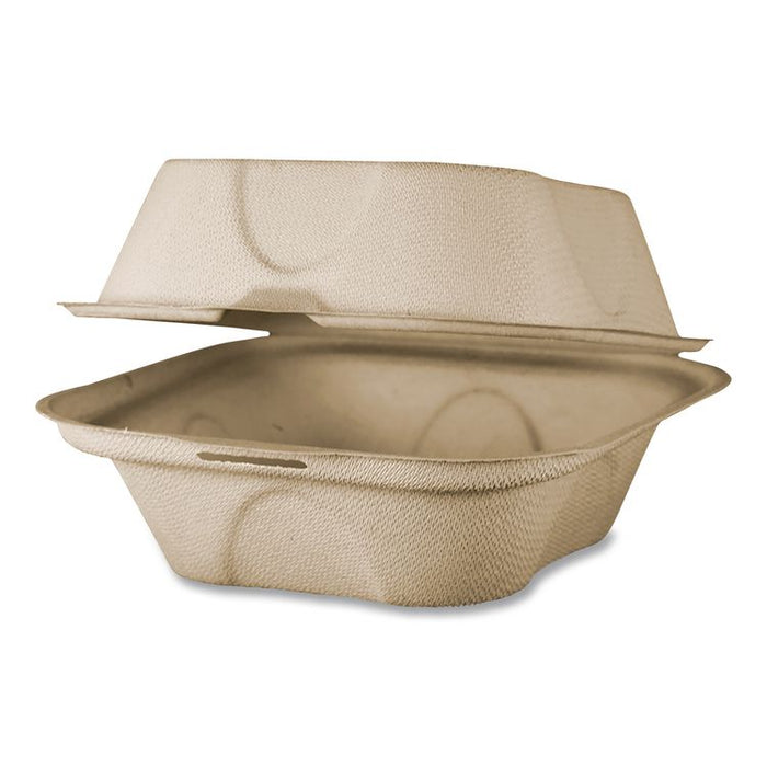 Fiber Hinged Takeout Containers, Burger Box, 6.5 x 6 x 3.2, Natural, Paper, 500/Carton