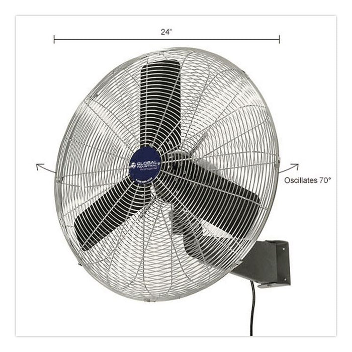 Oscillating Wall Mount Fan, 24", 3 Speeds, Black