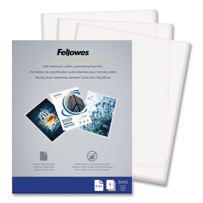 Self-Adhesive Laminating Pouches, 5 mil, 9" x 11.5", Gloss Clear, 5/Pack