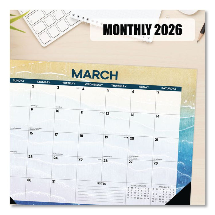 Beaches Monthly Desk Pad Calendar, 17 x 12, White/Multicolor Sheets, Black Headband/Corners, 12-Month (Jan to Dec) 2026