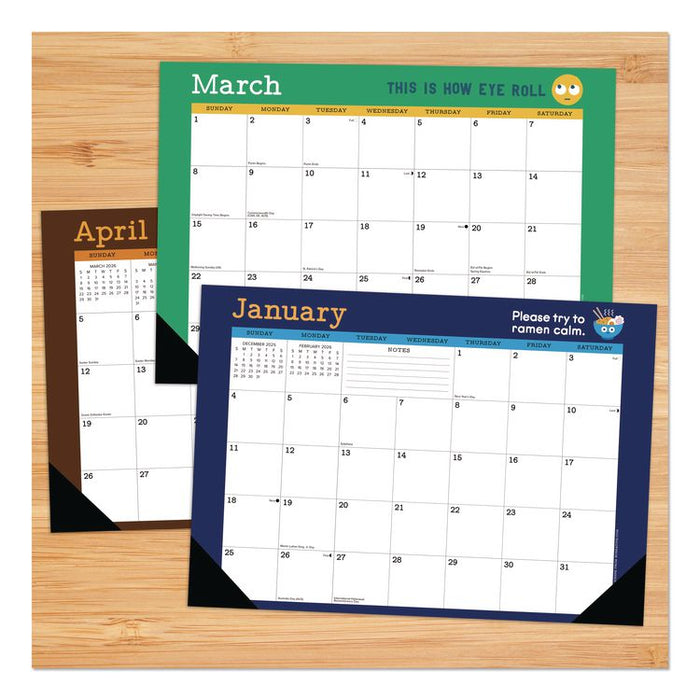 Punny Art of David Olenick Monthly Desk Pad Calendar, 17x12, White/Multicolor, Black Headband/Corners, 12-Month Jan-Dec 2026