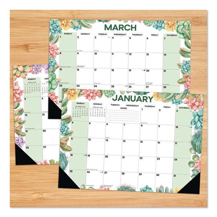 Succulents Small Monthly Desk Pad Calendar, 17 x 12, White Sheets, Black Headband/Corners, 12-Month (Jan to Dec): 2026