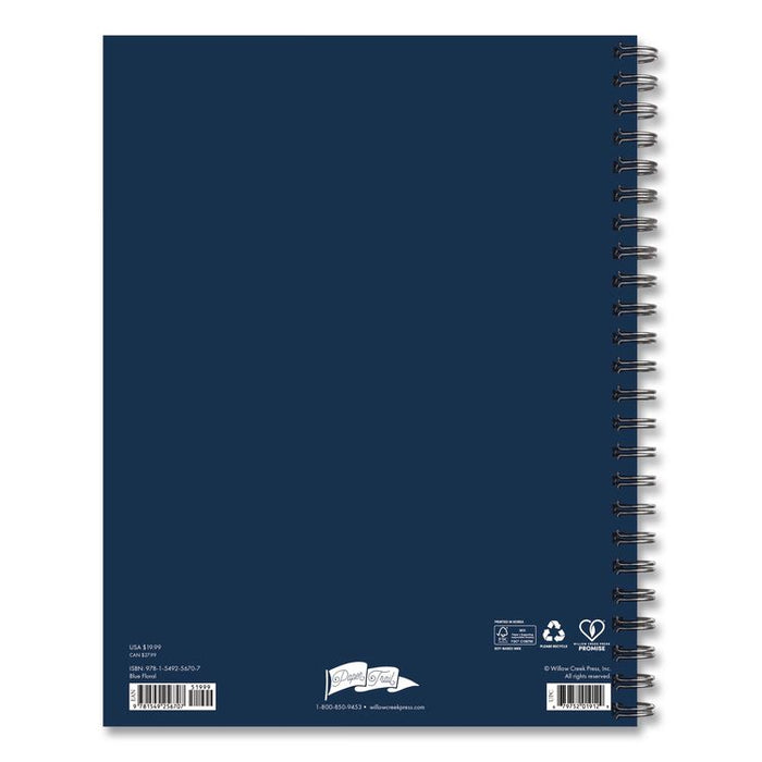 Blue Floral Weekly/Monthly Planner, 11 x 8.5, Blue/Black Cover, 12-Month (Jan to Dec): 2026