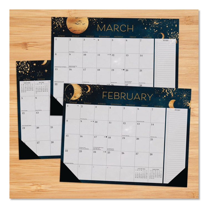 Moon Magic Large Monthly Desk Pad Calendar, 22 x 17, Gray/Black/Gold Sheets, Black Headband/Corners, 12-Month (Jan-Dec) 2026