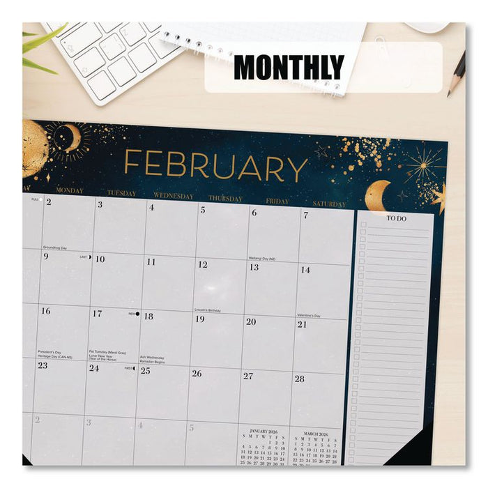 Moon Magic Large Monthly Desk Pad Calendar, 22 x 17, Gray/Black/Gold Sheets, Black Headband/Corners, 12-Month (Jan-Dec) 2026