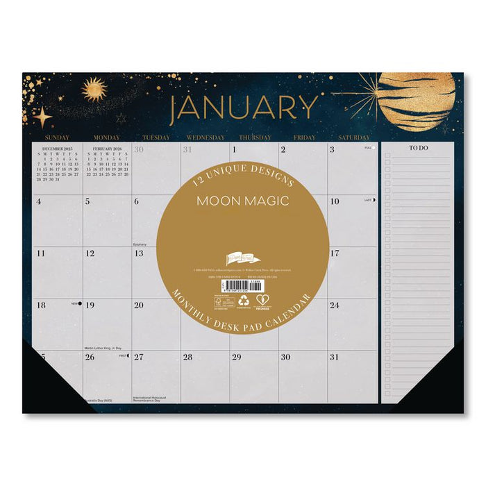 Moon Magic Large Monthly Desk Pad Calendar, 22 x 17, Gray/Black/Gold Sheets, Black Headband/Corners, 12-Month (Jan-Dec) 2026