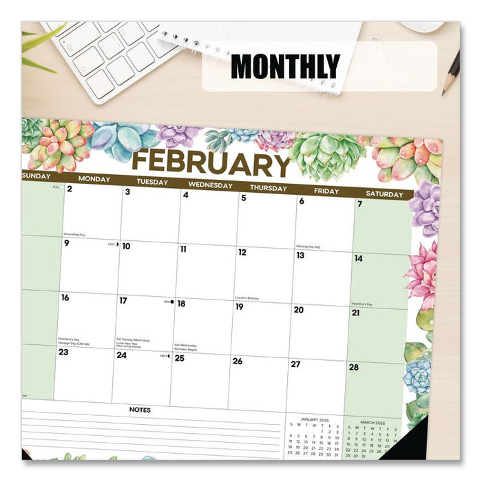 Succulents Large Monthly Desk Pad Calendar, 22 x 17, White/Multicolor Sheets, Black Headband/Corners, 12-Month (Jan-Dec) 2026