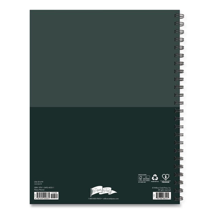 Fitness Undated Monthly Planner, 11 x 8.5, Black/Gray Cover, 12-Month, Undated