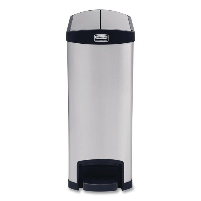 Slim Jim Stainless Steel Step-On Container, End Step Style, 13 gal, Stainless Steel, Black