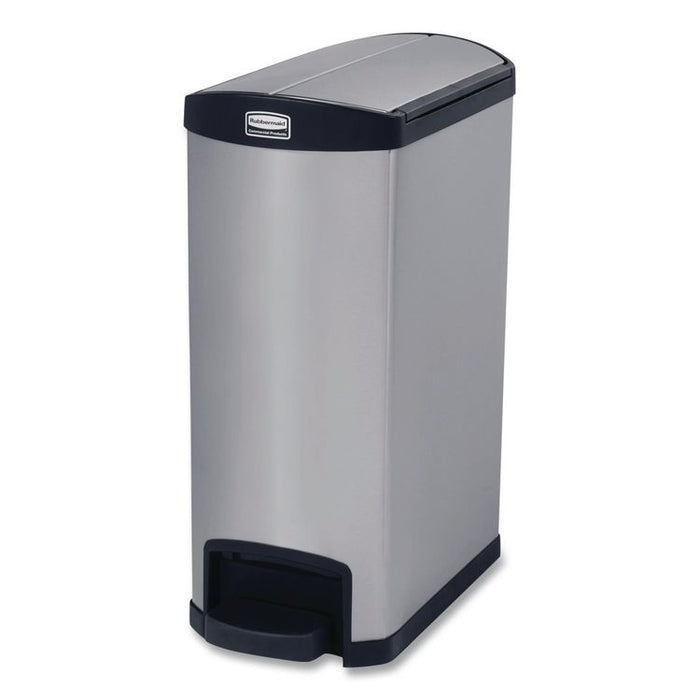 Slim Jim Stainless Steel Step-On Container, End Step Style, 13 gal, Stainless Steel, Black