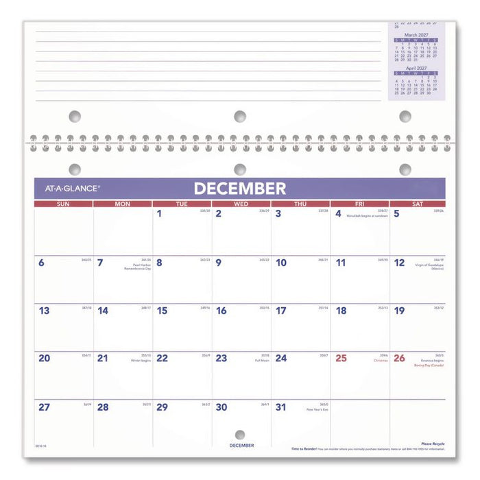 Academic Monthly Wall Calendar, 11 x 8, White/Purple/Red Sheets, 16-Month (Sept to Dec): 2025 to 2026