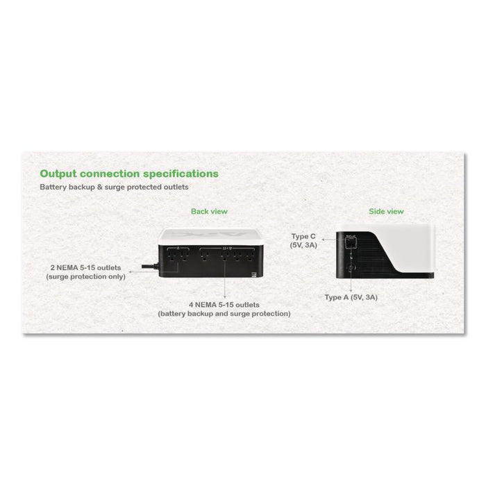 Back-UPS BE500G3 Battery Backup System, 6 Outlets, 500 VA, 490 J