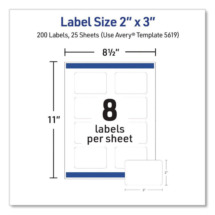 Rectangular Labels with Sure Feed Technology, Inkjet/Laser, 2 x 3, Matte White, 8 Labels/Sheet, 25 Sheets/Pack