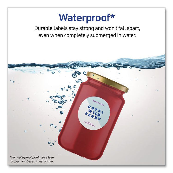 Waterproof Round Labels with Sure Feed Technology, Laser/Pigment-Based Inkjet, 2" dia, Matte White, 12/Sheet, 8 Sheets/Pack