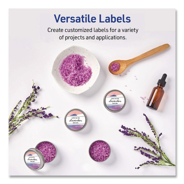 Waterproof Round Labels with Sure Feed Technology, Laser/Pigment-Based Inkjet, 2" dia, Matte White, 12/Sheet, 8 Sheets/Pack