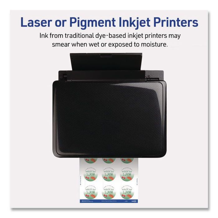 Waterproof Round Labels with Sure Feed Technology, Laser/Pigment-Based Inkjet, 2" dia, Matte White, 12/Sheet, 8 Sheets/Pack