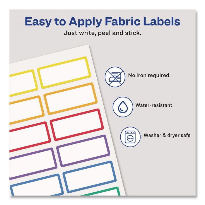 No-Iron Fabric Labels, Rainbow Border, Handwrite Only, 0.75 x 1.75, White, 12/Sheet, 2 Sheets/Pack