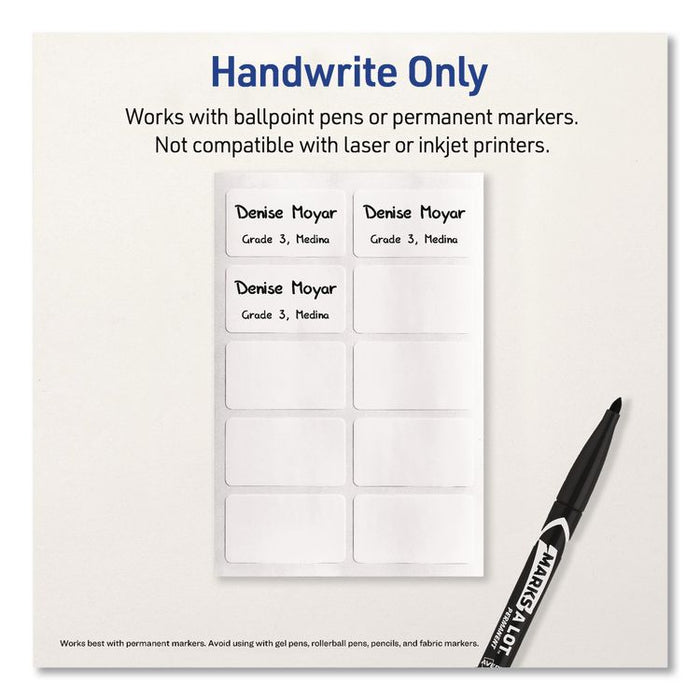 No-Iron Fabric Labels, Handwrite Only, 1 x 1.75, White, 10/Sheet, 10 Sheets/Pack