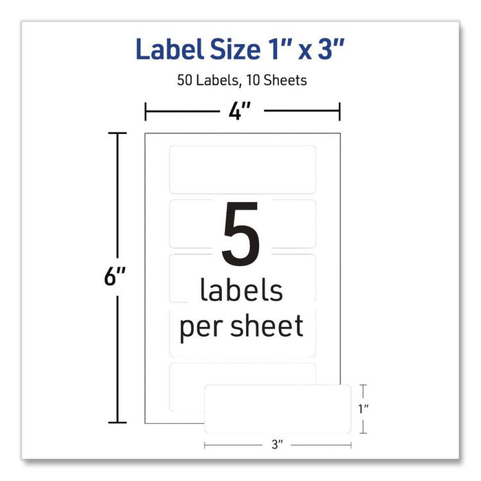 No-Iron Fabric Labels, Handwrite Only, 1 x 3, White, 5/Sheet, 10 Sheets/Pack