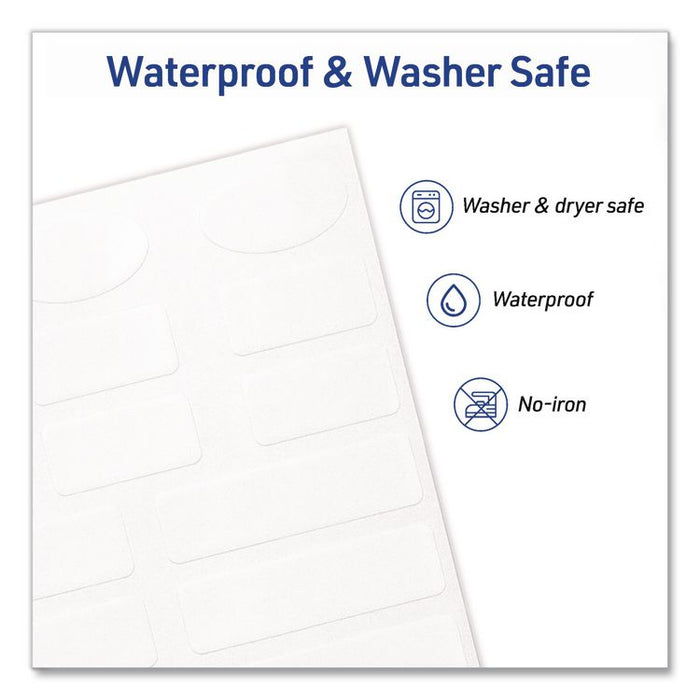 No-Iron Fabric Labels, Handwrite Only, Assorted Shapes and Sizes, White, 15/Sheet, 10 Sheets/Pack