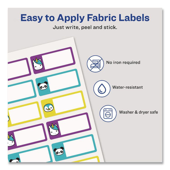 No-Iron Fabric Labels, Character/Colored Border, Handwrite Only, 0.75 x 1.75, White, 12/Sheet, 2 Sheets/Pack