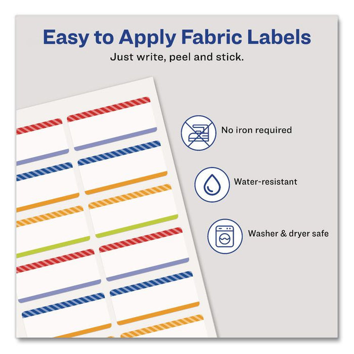 No-Iron Fabric Labels, Multicolored Border, Handwrite Only, 0.75 x 1.75, White, 12/Sheet, 2 Sheets/Pack