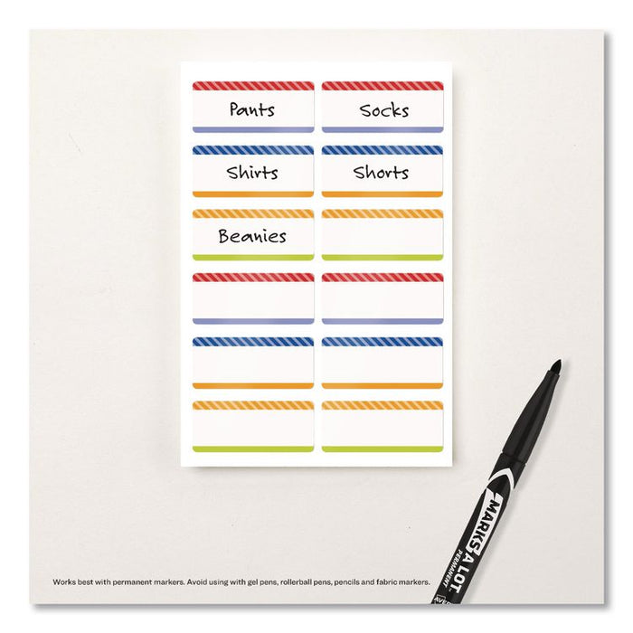 No-Iron Fabric Labels, Multicolored Border, Handwrite Only, 0.75 x 1.75, White, 12/Sheet, 2 Sheets/Pack