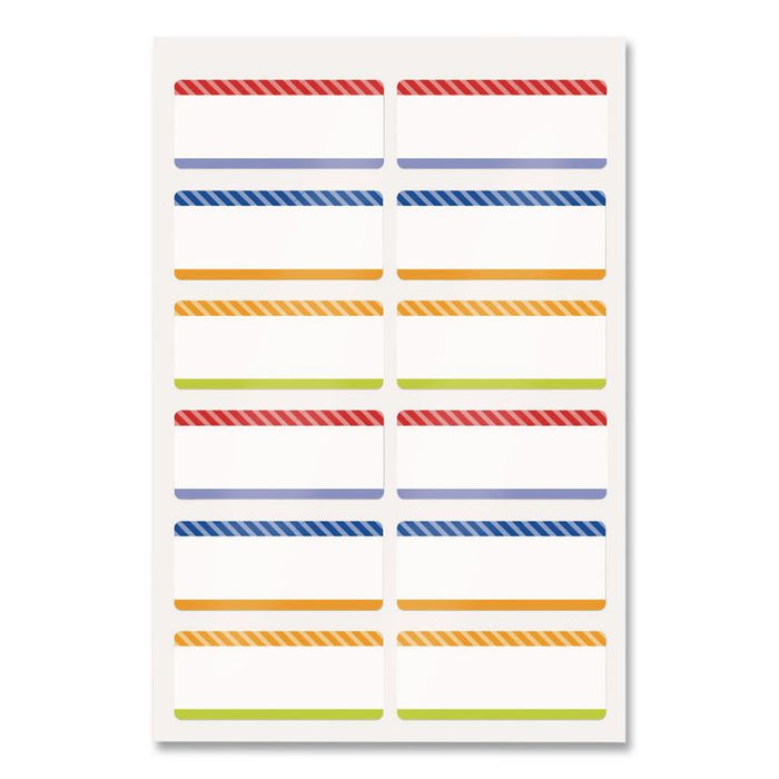No-Iron Fabric Labels, Multicolored Border, Handwrite Only, 0.75 x 1.75, White, 12/Sheet, 2 Sheets/Pack