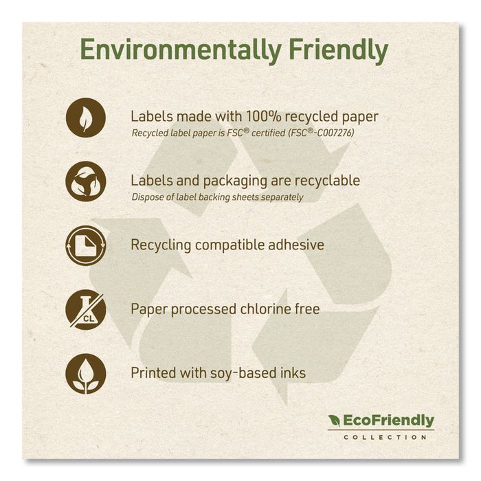 EcoFriendly Recycled Return Address Labels, Inkjet/Laser, 0.66 x 1.75, White, 60/Sheet, 10 Sheets/Pack