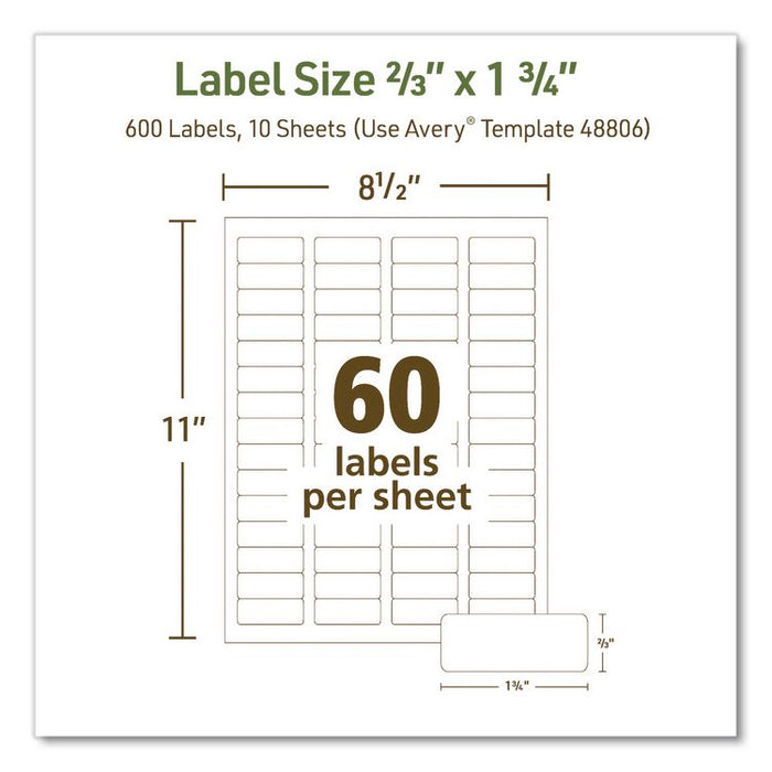 EcoFriendly Recycled Return Address Labels, Inkjet/Laser, 0.66 x 1.75, White, 60/Sheet, 10 Sheets/Pack